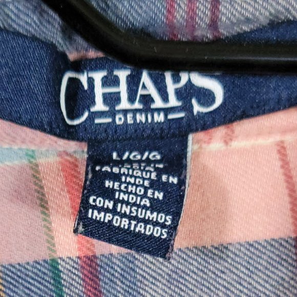 🎉🌟 HOST PICK 🎉🌟Chaps Denim  Ralph Lauren Pink and Blue Plaid Shirt Size L - Picture 2 of 7